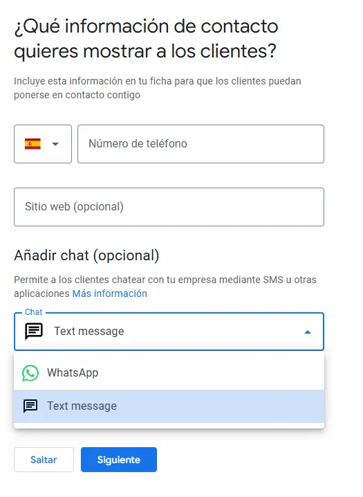 Añadir contacto y chat de WhatsApp a mi negocio en Google Maps