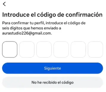 Código de verificación enviado por Instagram al registrar la cuenta