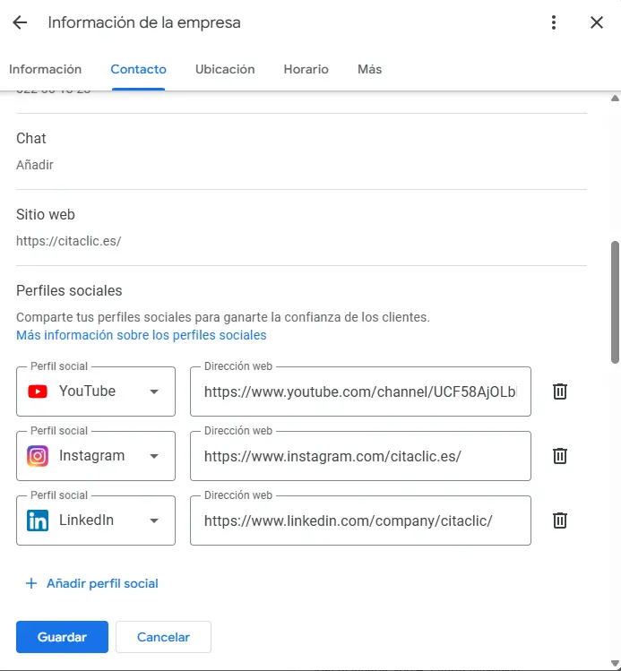 Añadir redes sociales a mi negocio en Google Maps