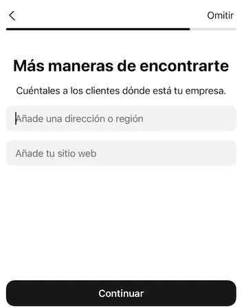 Campos de dirección y página web en el perfil de empresa de WhatsApp Business