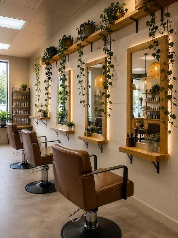 Ideas decoración peluqueria con plantas colgantes