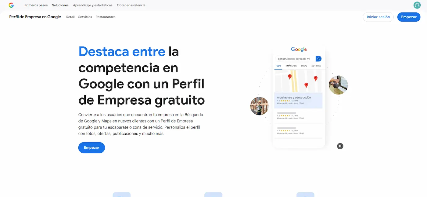 Página principal de Google Business