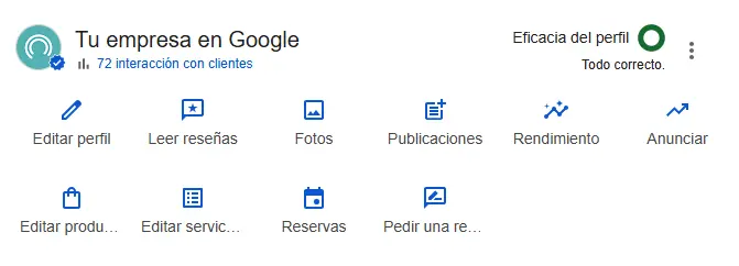 Panel de control Google By Business