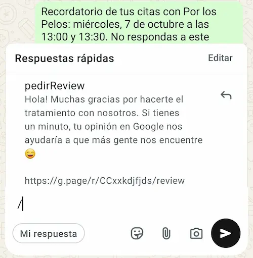 Respuesta rápida solicitar reseña Google CitaClic