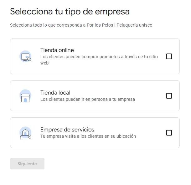 Seleccionar el tipo de mempresa en Google Business Profile