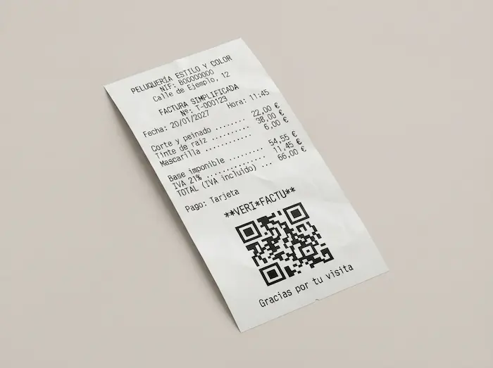 Ticket de peluquería con código QR de Verifactu