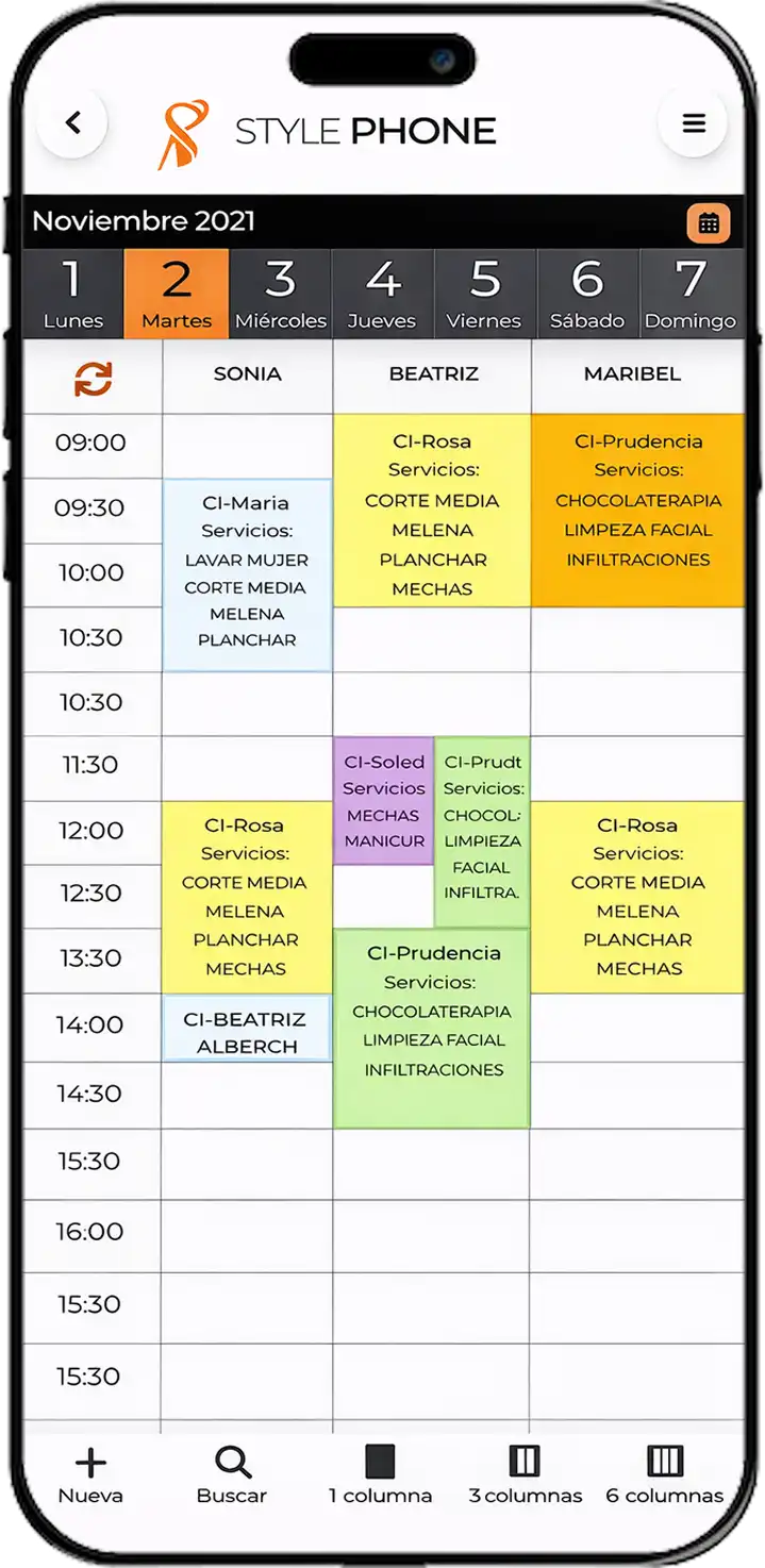 Pantalla de calendario de citas de Dunasoft StylePhone