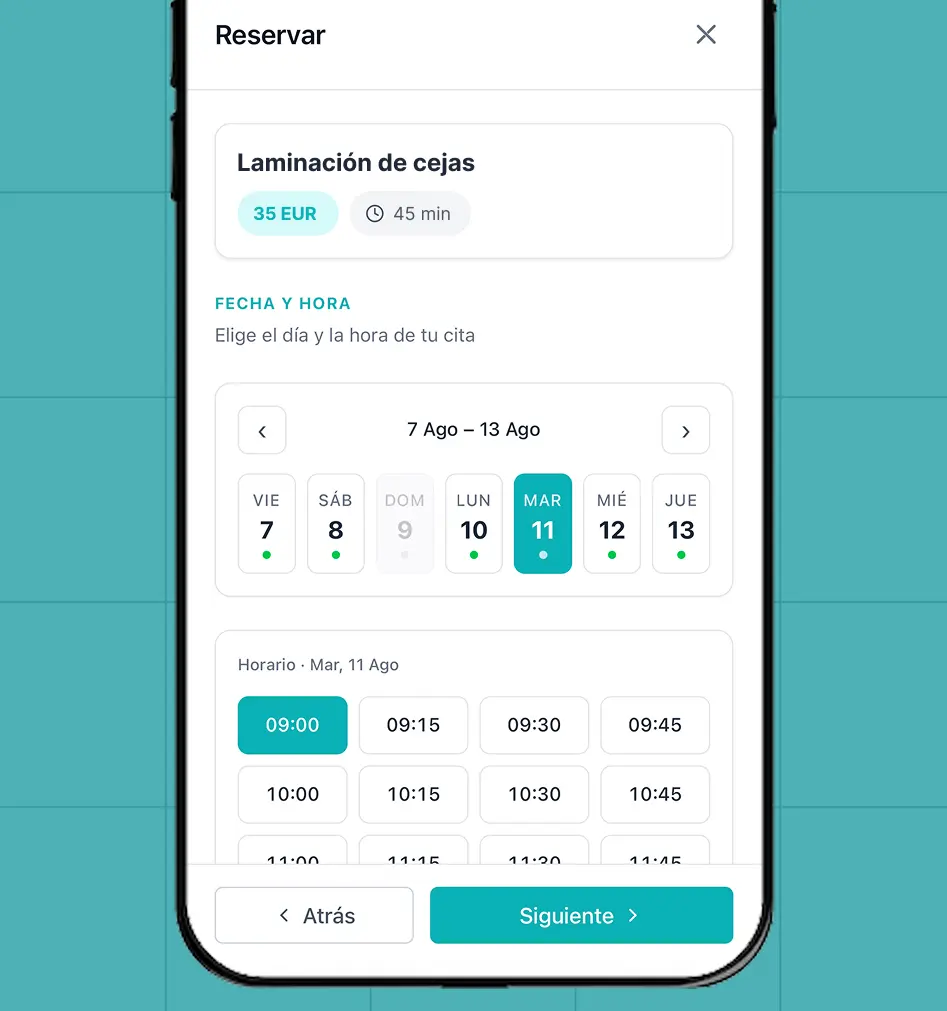 Agenda online para salones de cejas y pestañas