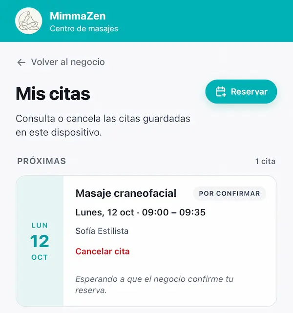 Cliente modificando o cancelando su cita de masaje