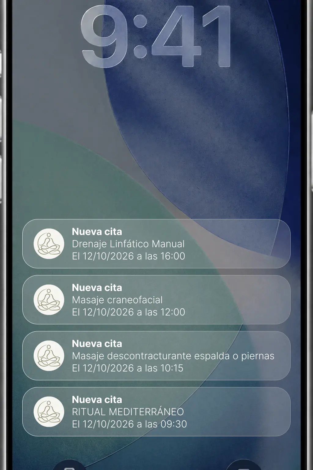 Agenda de un centro de masajes con notificaciones de nuevas citas