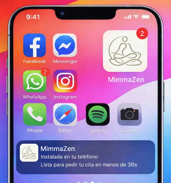 Página de reservas del centro de masajes añadida al móvil como app